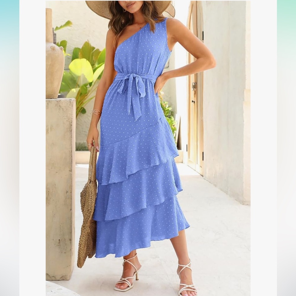 PRETTYGARDEN Elegant Blue Tiered Dress